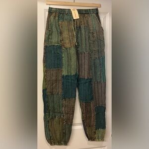 Patchwork Harem Pants - 100% Cotton in multi color Green - The Little Bazaar